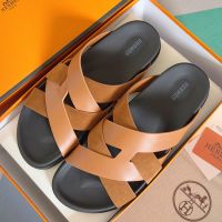 Hermes Kazimir Slides Unisex Calfskin and Suede In Brown/Black