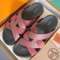 Hermes Kazimir Slides Unisex Calfskin and Suede In Burgundy