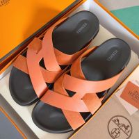 Hermes Kazimir Slides Unisex Calfskin and Suede In Orange