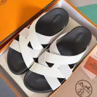 Hermes Kazimir Slides Unisex Calfskin and Suede In White