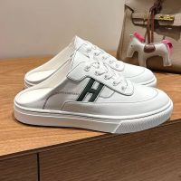 Hermes Keep Mules Unisex Calfskin In White/Black