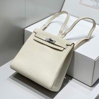 Hermes Kelly Ado Backpack Togo Leather Palladium Hardware In White
