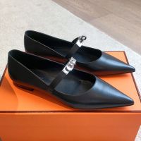 Hermes Kelly Ballet Flats Women Calfskin In Black/Silver