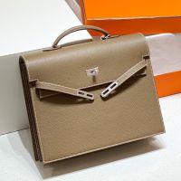 Hermes Kelly Depeche Bag Togo Leather Palladium Hardware In Khaki