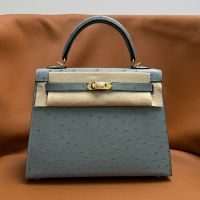 Hermes Kelly Bag Ostrich Leather Gold Hardware In Sky Blue