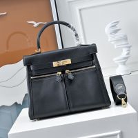 Hermes Kelly Lakis Bag Swift Leather Gold/Palladium Hardware Black