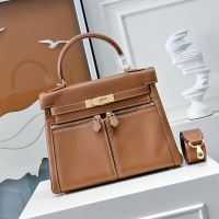 Hermes Kelly Lakis Bag Swift Leather Gold/Palladium Hardware Brown