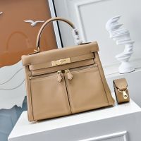 Hermes Kelly Lakis Bag Swift Leather Gold/Palladium Hardware Camel