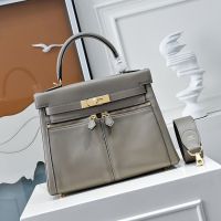 Hermes Kelly Lakis Bag Swift Leather Gold/Palladium Hardware Grey