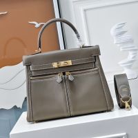 Hermes Kelly Lakis Bag Swift Leather Gold/Palladium Hardware Khaki