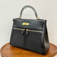 Hermes Kelly Lakis 32 Bag Canvas and Swift Leather Gold/Palladium Hardware Black