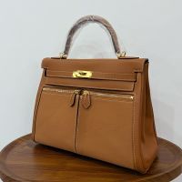 Hermes Kelly Lakis 32 Bag Canvas and Swift Leather Gold/Palladium Hardware Brown