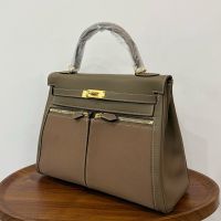 Hermes Kelly Lakis 32 Bag Canvas and Swift Leather Gold/Palladium Hardware Khaki/Brown