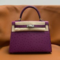 Hermes Kelly Bag Ostrich Leather Palladium Hardware In Purple