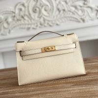 Hermes Kelly Pochette Epsom Leather Gold Hardware In Beige