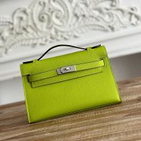 Hermes Kelly Pochette Epsom Leather Palladium Hardware In Mint Green