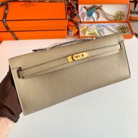 Hermes Kelly Cut Clutch Epsom Leather Gold Hardware In Grey