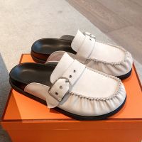 Hermes Key Mules Unisex Suede In Beige