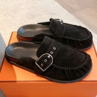 Hermes Key Mules Unisex Suede In Black