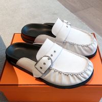 Hermes Key Mules Unisex Suede In White