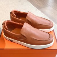 Hermes Kiddy Slip-On Sneakers Unisex Calfskin In Brown