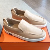 Hermes Kiddy Slip-On Sneakers Unisex Calfskin In Camel
