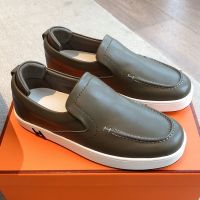 Hermes Kiddy Slip-On Sneakers Unisex Calfskin In Coffee