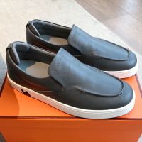 Hermes Kiddy Slip-On Sneakers Unisex Calfskin In Dark Green