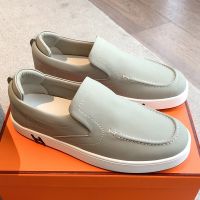 Hermes Kiddy Slip-On Sneakers Unisex Calfskin In Grey