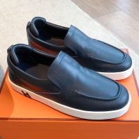 Hermes Kiddy Slip-On Sneakers Unisex Calfskin In Navy Blue