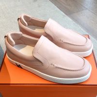 Hermes Kiddy Slip-On Sneakers Unisex Calfskin In Pink