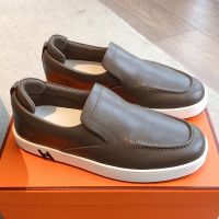 Hermes Kiddy Slip-On Sneakers Unisex Calfskin In Taupe