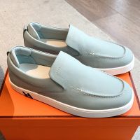 Hermes Kiddy Slip-On Sneakers Unisex Calfskin In Teal