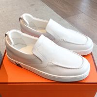 Hermes Kiddy Slip-On Sneakers Unisex Calfskin In White