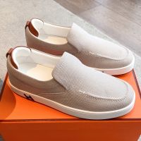 Hermes Kiddy Slip-On Sneakers Unisex Canvas In Beige/Brown