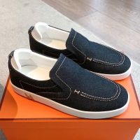 Hermes Kiddy Slip-On Sneakers Unisex Canvas In Black/Beige