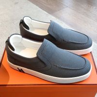 Hermes Kiddy Slip-On Sneakers Unisex Canvas In Grey