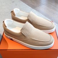 Hermes Kiddy Slip-On Sneakers Unisex Canvas In Khaki