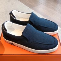 Hermes Kiddy Slip-On Sneakers Unisex Canvas In Navy Blue
