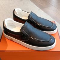 Hermes Kiddy Slip-On Sneakers Unisex Epsom Calfskin In Black