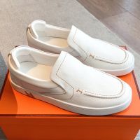 Hermes Kiddy Slip-On Sneakers Unisex Epsom Calfskin In White