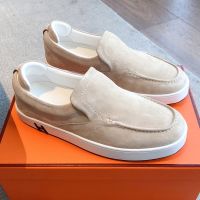Hermes Kiddy Slip-On Sneakers Unisex Suede In Beige