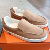 Hermes Kiddy Slip-On Sneakers Unisex Suede In Beige Camel