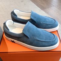 Hermes Kiddy Slip-On Sneakers Unisex Suede In Blue