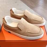 Hermes Kiddy Slip-On Sneakers Unisex Suede In Camel
