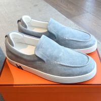 Hermes Kiddy Slip-On Sneakers Unisex Suede In Light Blue