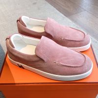 Hermes Kiddy Slip-On Sneakers Unisex Suede In Pink
