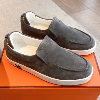 Hermes Kiddy Slip-On Sneakers Unisex Suede In Taupe