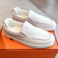 Hermes Kiddy Slip-On Sneakers Unisex Suede In White