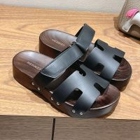 Hermes Kos Clog Unisex Calfskin In Black